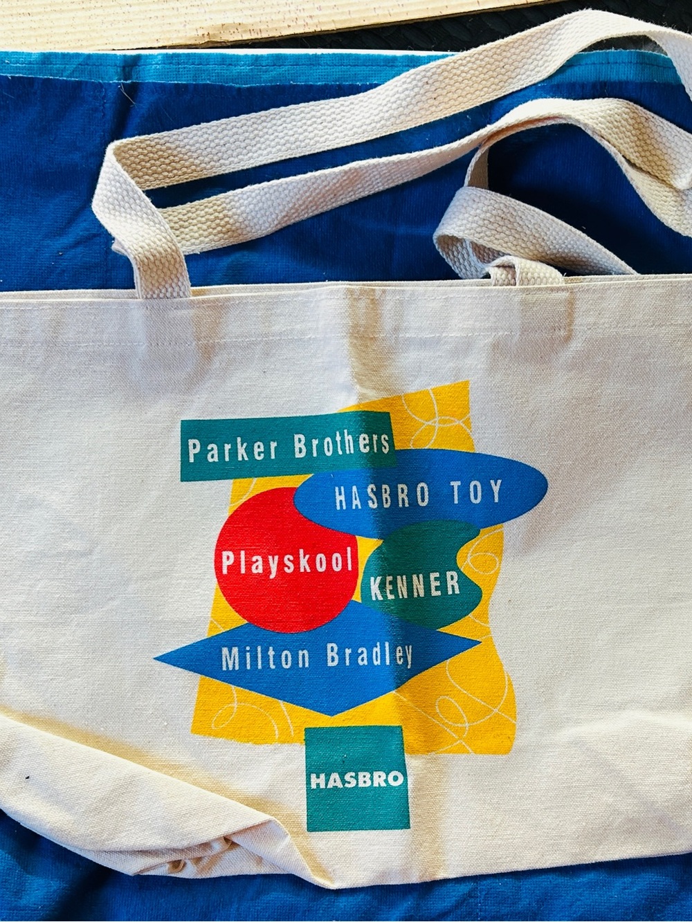 Hasbro Canvas Tote with Bright Red, Teal, Blue, Yellow, Green Logo
